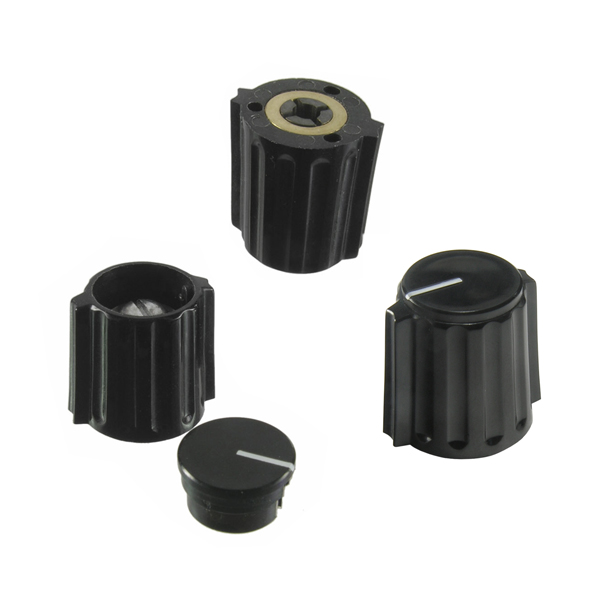 1/8" Shaft Black Pointer Knob Plastic Cap Brass Collet - Click Image to Close